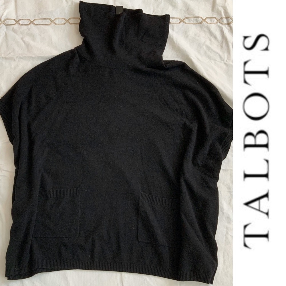 TALBOTS NWT 100% Cashmere cowlneck poncho Black 2X